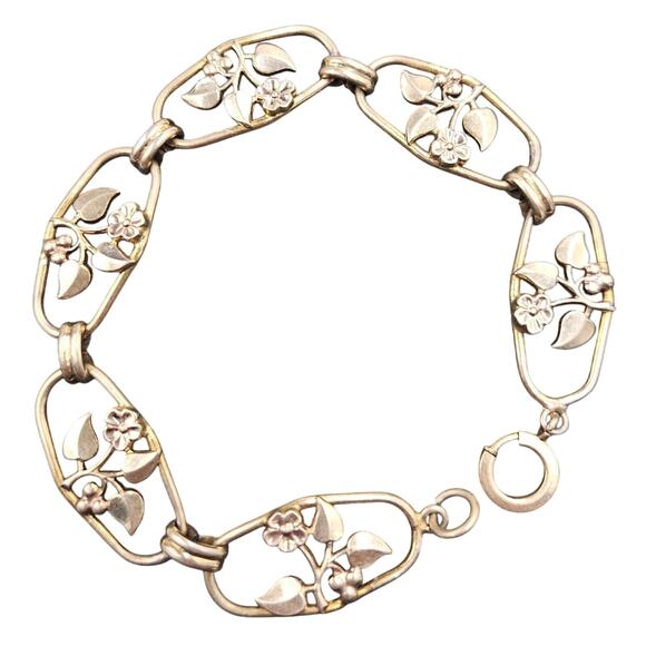 Vintage 1950s Goldtone Floral Link Bracelet - Picture 1 of 4